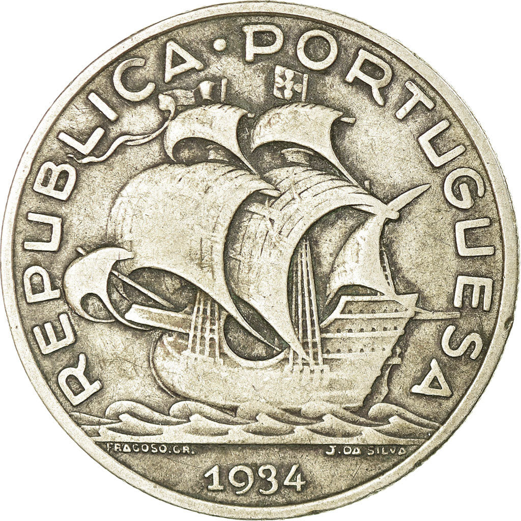 Coin, Portugal, 10 Escudos, 1934, VF(30-35), Silver, KM:582