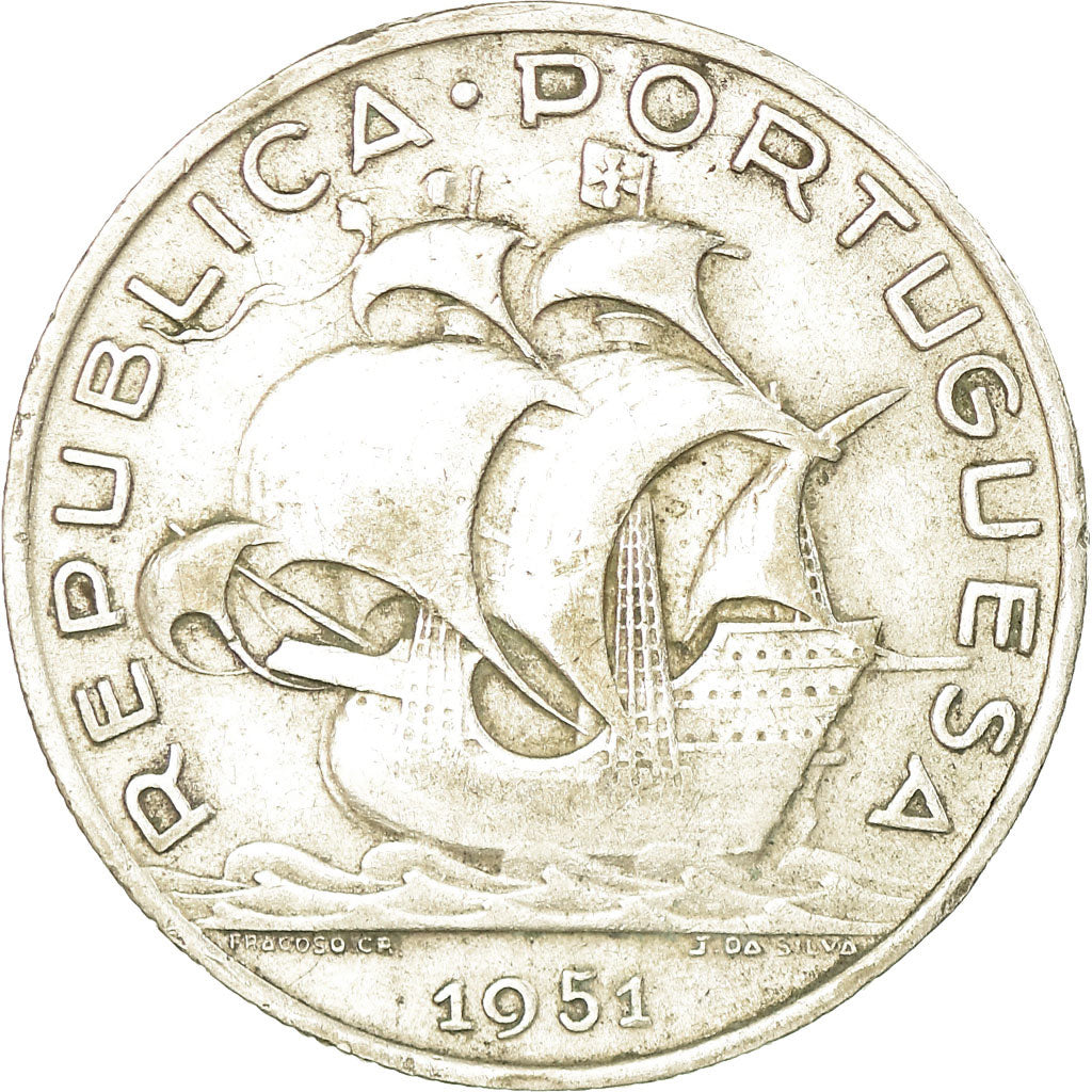 Coin, Portugal, 5 Escudos, 1951, EF(40-45), Silver, KM:581