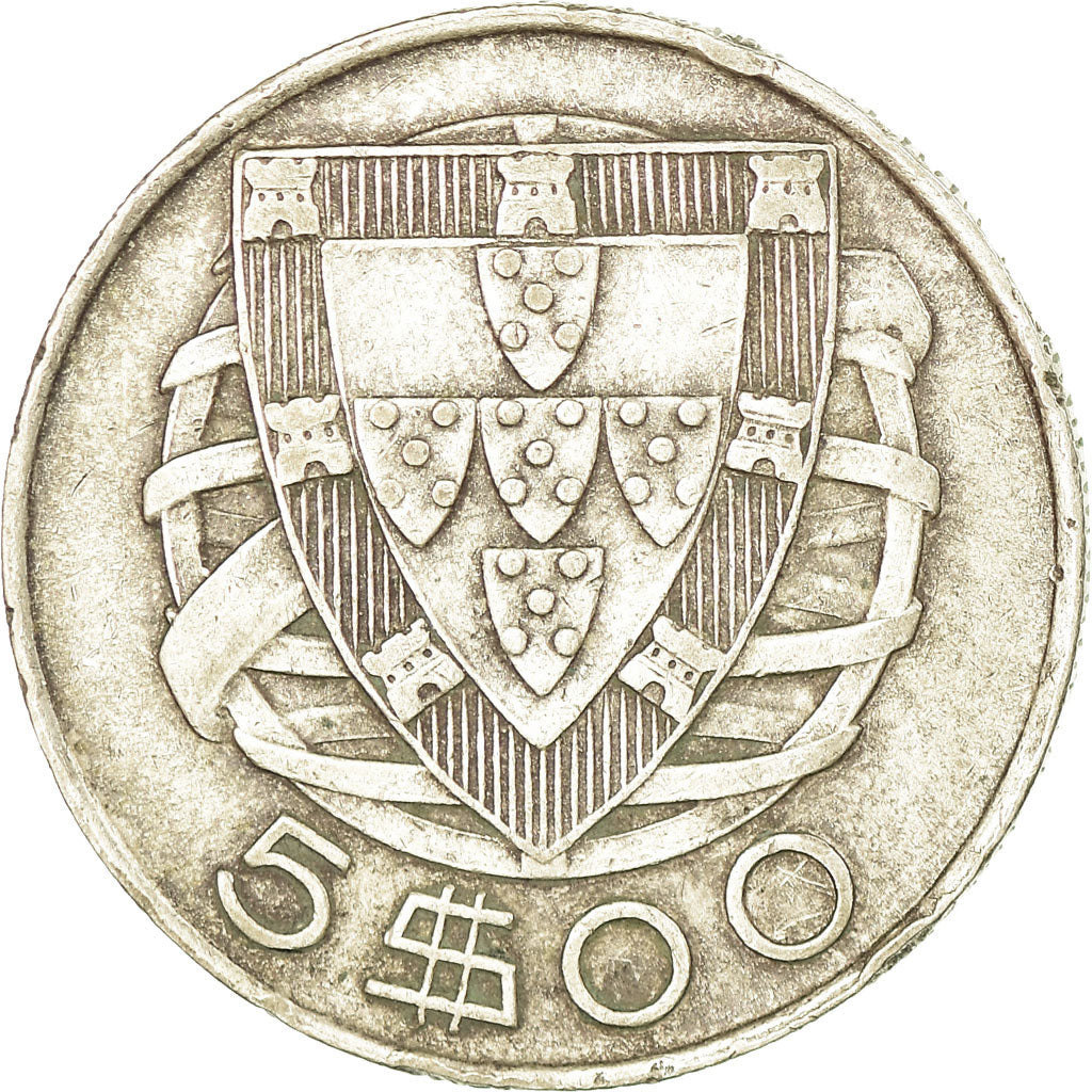 Coin, Portugal, 5 Escudos, 1951, EF(40-45), Silver, KM:581