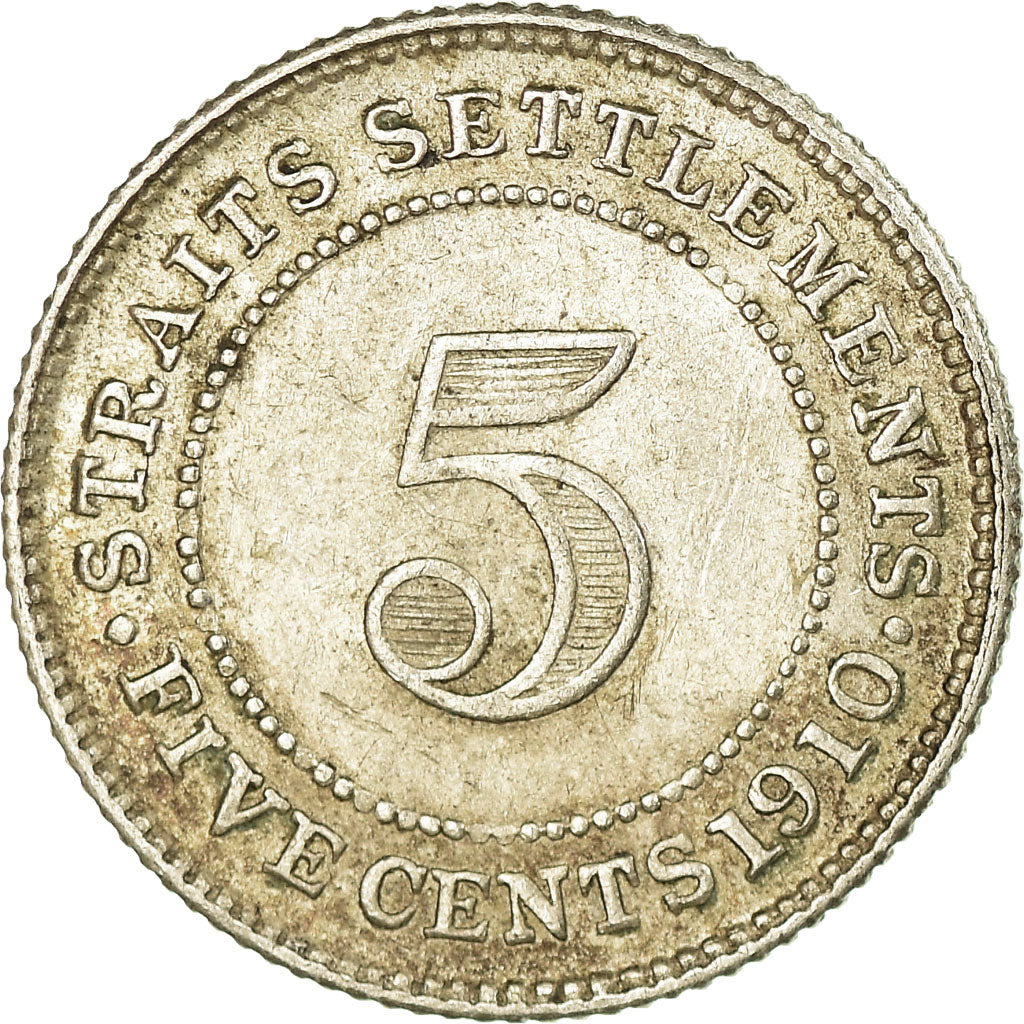 Coin, Straits Settlements, Edward VII, 5 Cents, 1910, Bombay, EF(40-45), Silver