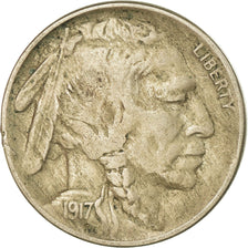Moneta, USA, Buffalo Nickel, 5 Cents, 1917, U.S. Mint, Philadelphia, VF(20-25)