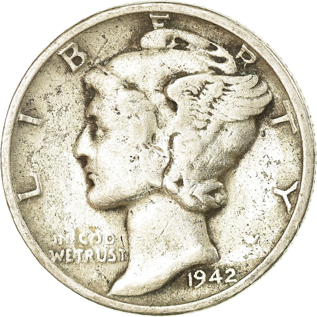 Coin, United States, Mercury Dime, Dime, 1942, U.S. Mint, San Francisco