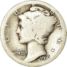 Moneta, USA, Mercury Dime, Dime, 1916, U.S. Mint, San Francisco, F(12-15)