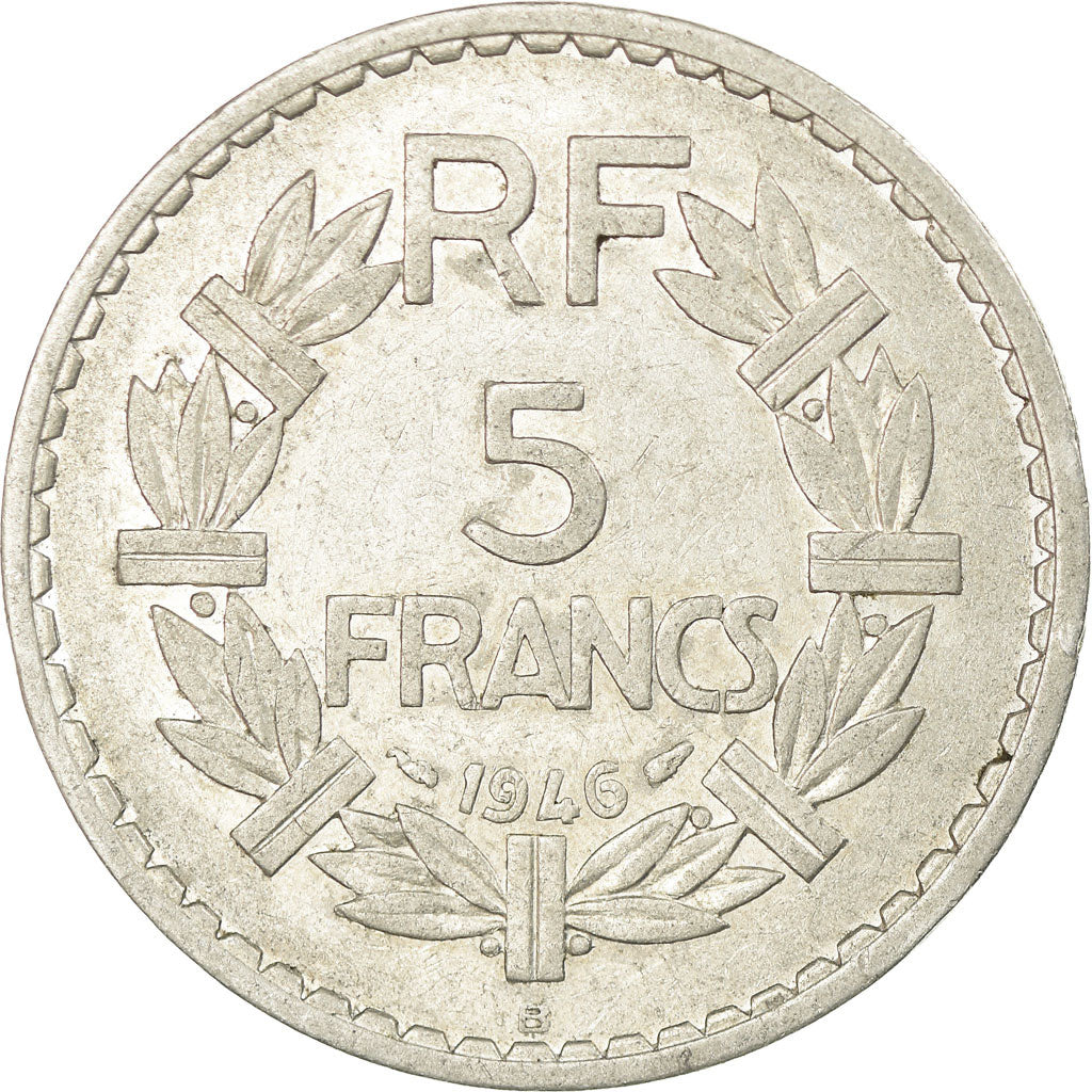Moneda, Francia, Lavrillier, 5 Francs, 1946, Beaumont - Le Roger, MBC, Aluminio