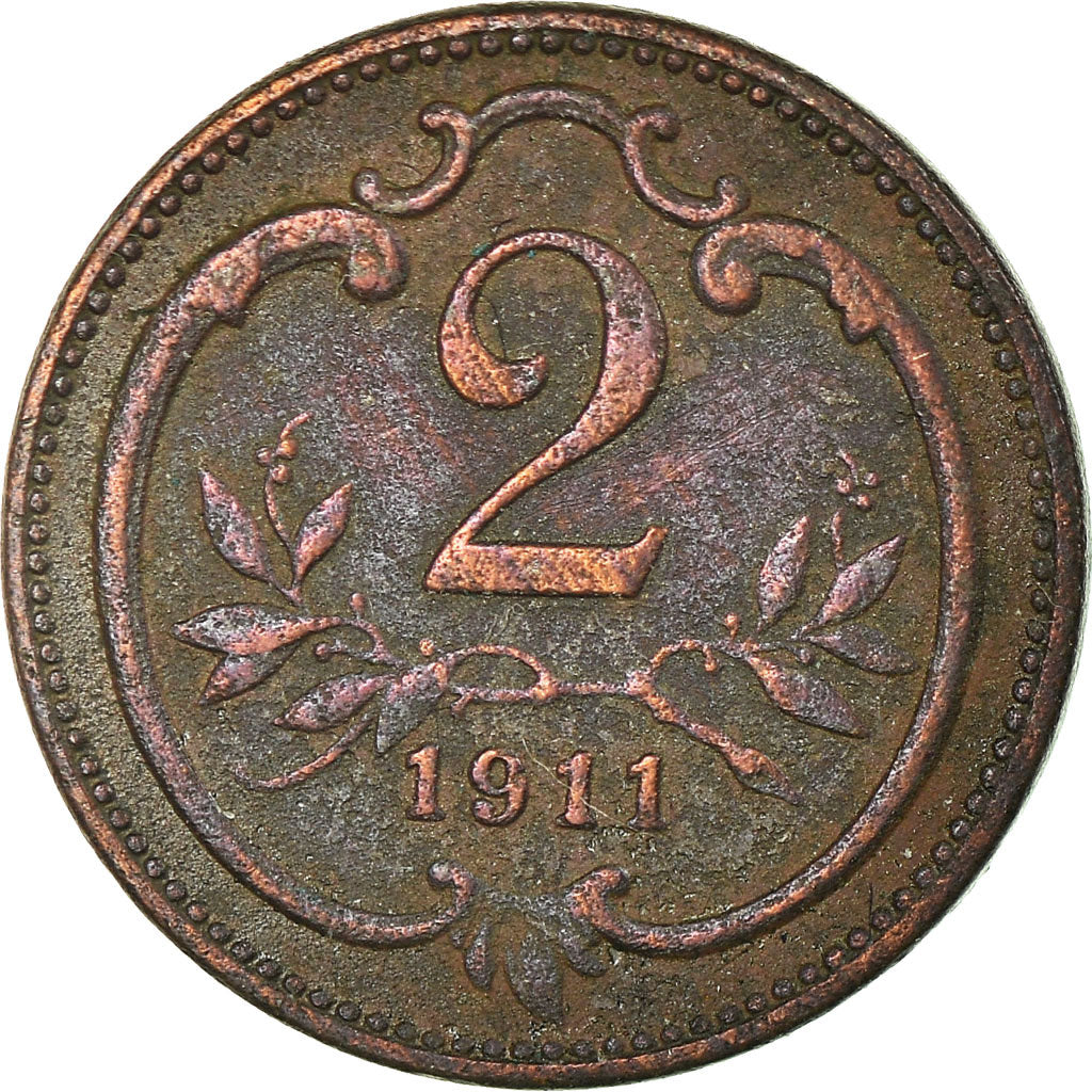 Moneta, Austria, Franz Joseph I, 2 Heller, 1911, MB+, Bronzo, KM:2801