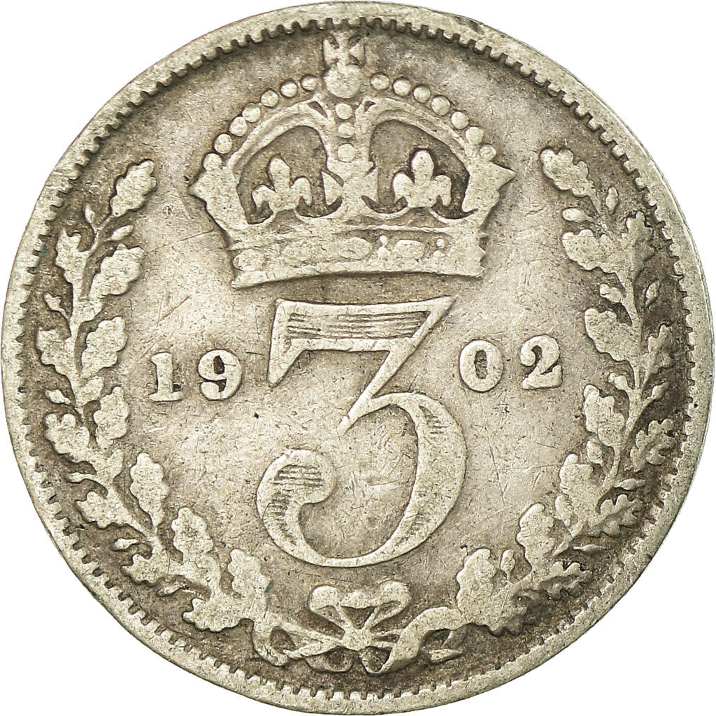 Coin, Great Britain, Edward VII, 3 Pence, 1902, VF(20-25), Silver, KM:797.1
