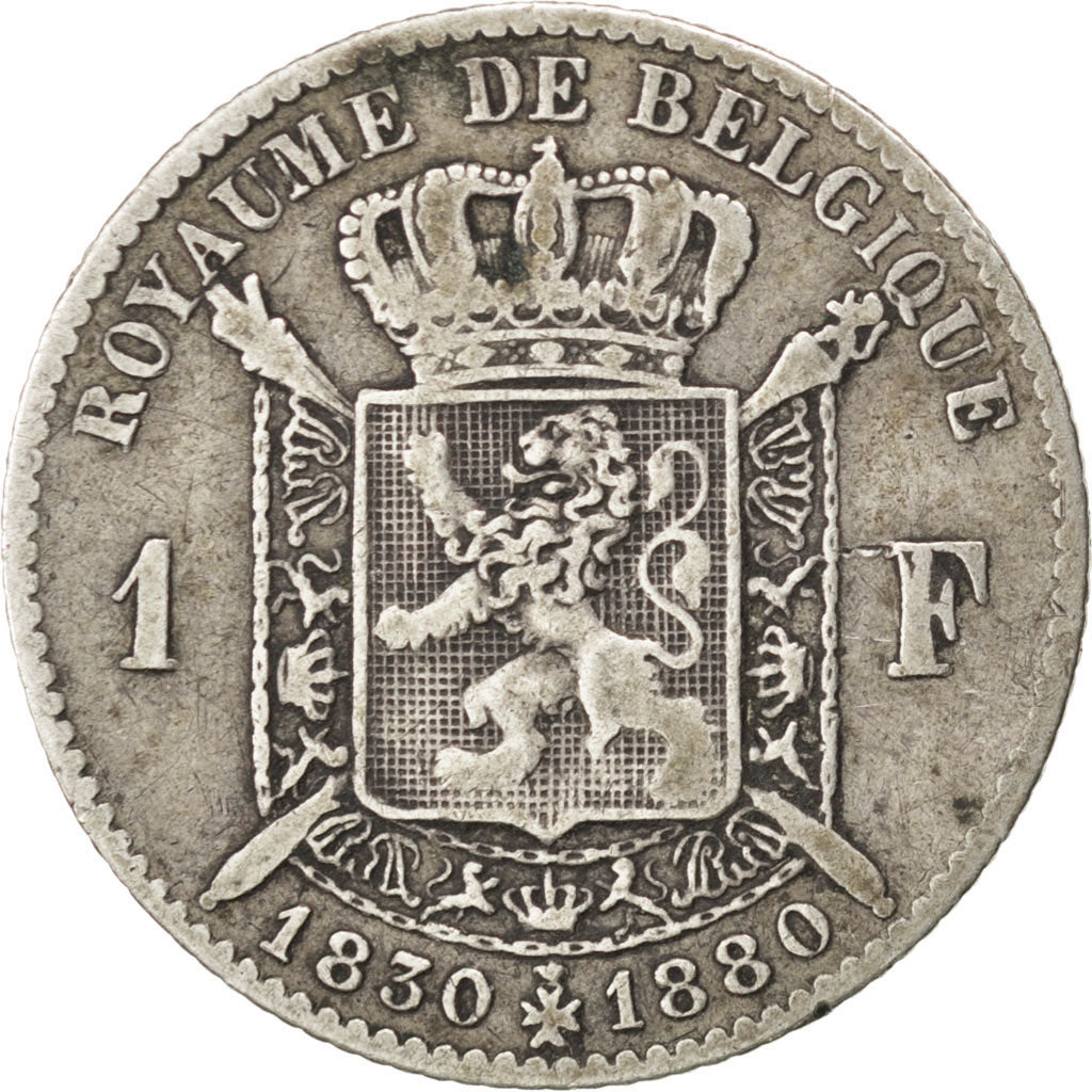 BELGIUM, Franc, 1880, KM #38, VF(20-25), Silver, 4.84