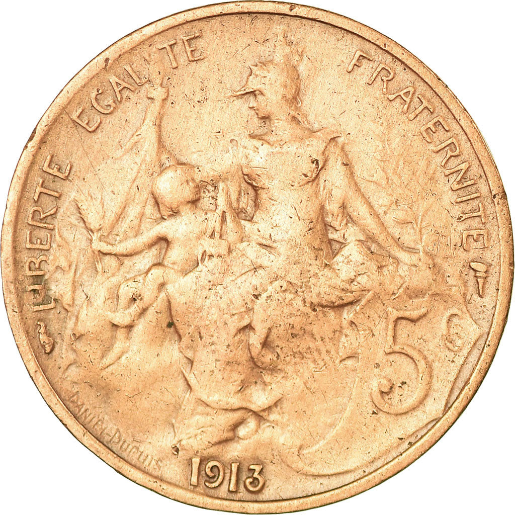 Moneda, Francia, Dupuis, 5 Centimes, 1913, Paris, BC+, Bronce, KM:842