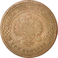 Coin, Russia, Nicholas II, 3 Kopeks, 1891, Saint-Petersburg, F(12-15), Copper