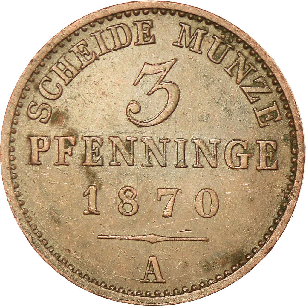 Coin, German States, PRUSSIA, Wilhelm I, 3 Pfennig, 1870, Berlin, AU(50-53)