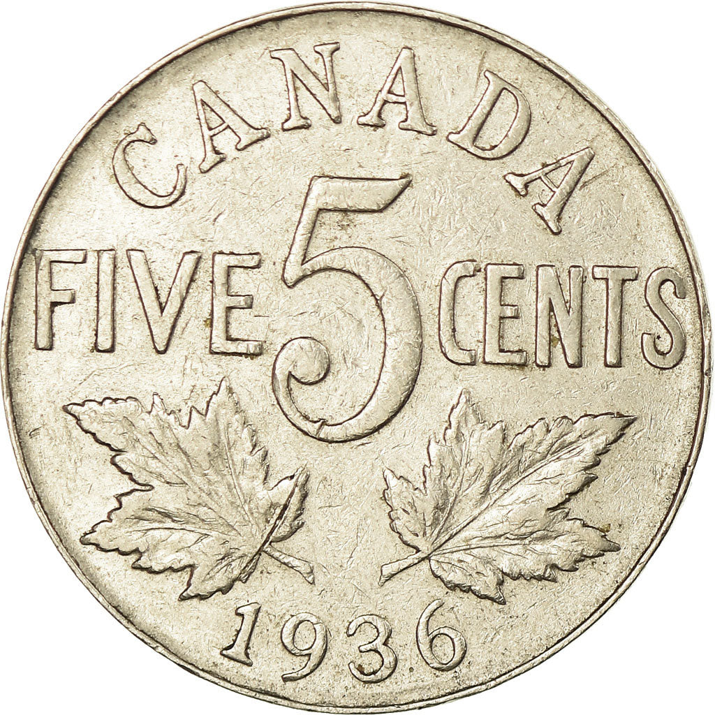 Moeda, Canadá, George V, 5 Cents, 1936, Royal Canadian Mint, Ottawa, EF(40-45)