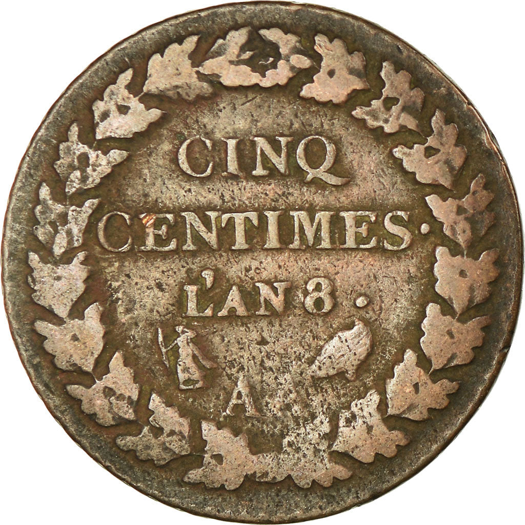 Coin, France, Dupré, 5 Centimes, AN 8, Metz, VF(30-35), Bronze, KM:640.2