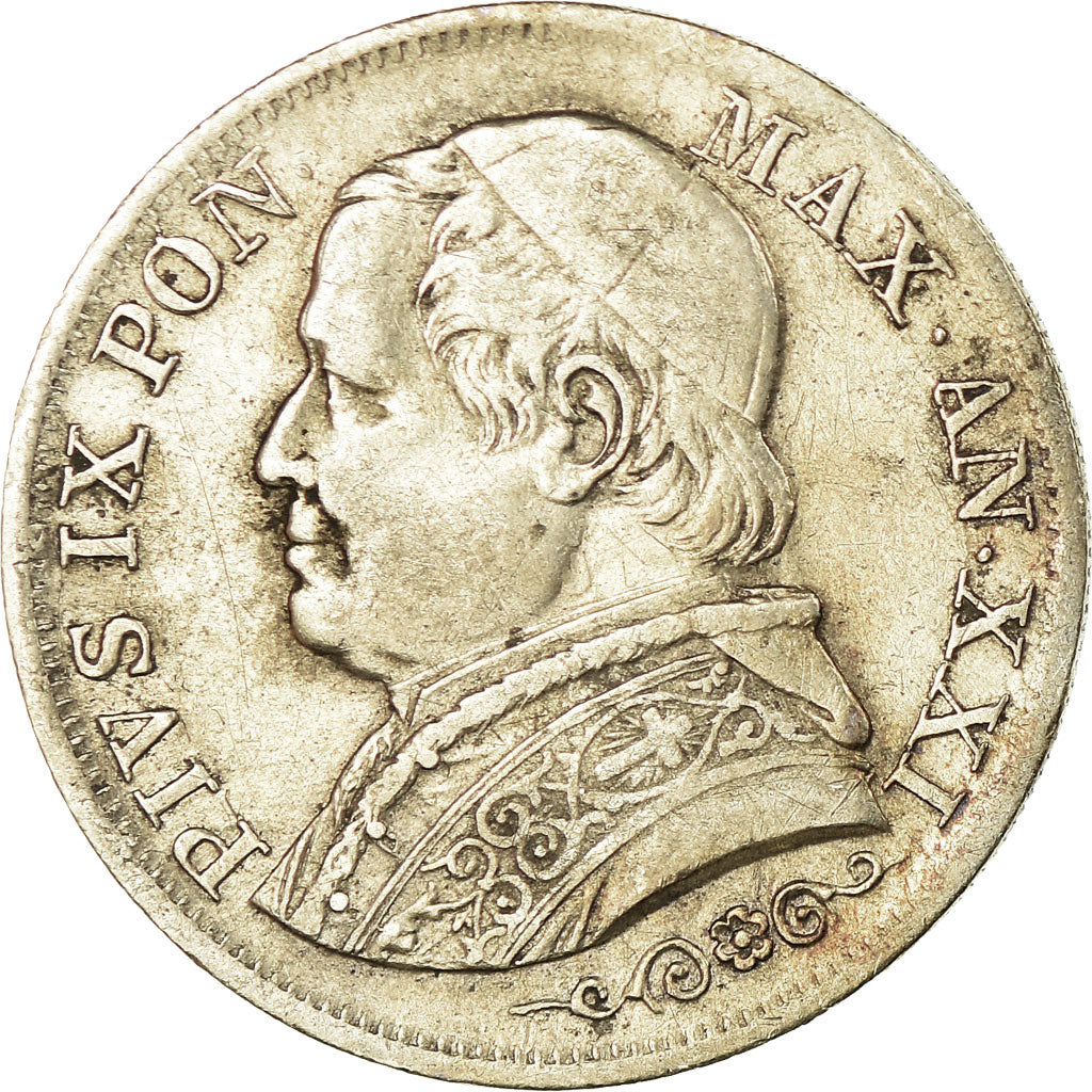 Munten, Italiaanse staten, PAPAL STATES, Pius IX, Lira, 1867, Roma, FR+, Zilver