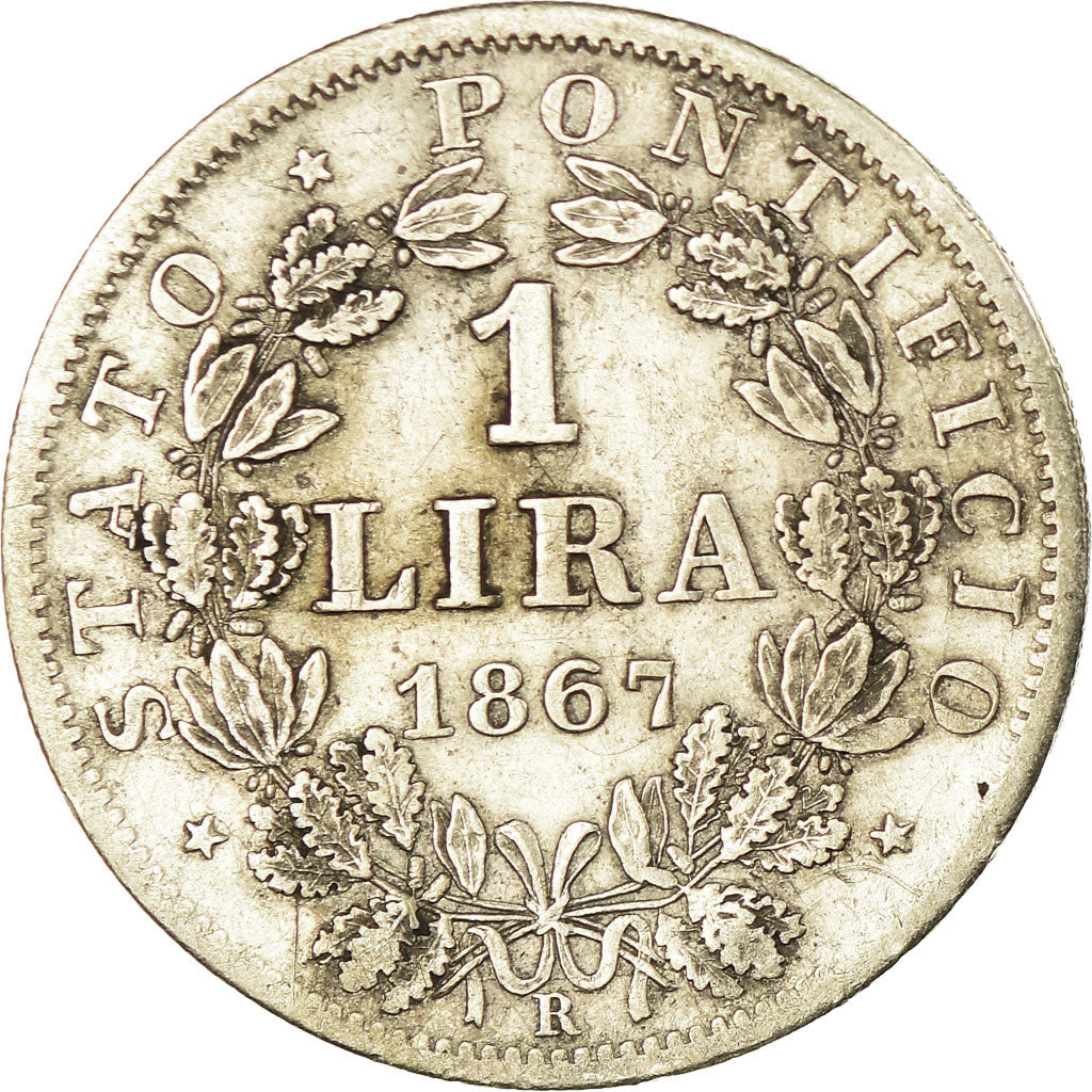 Munten, Italiaanse staten, PAPAL STATES, Pius IX, Lira, 1867, Roma, FR+, Zilver