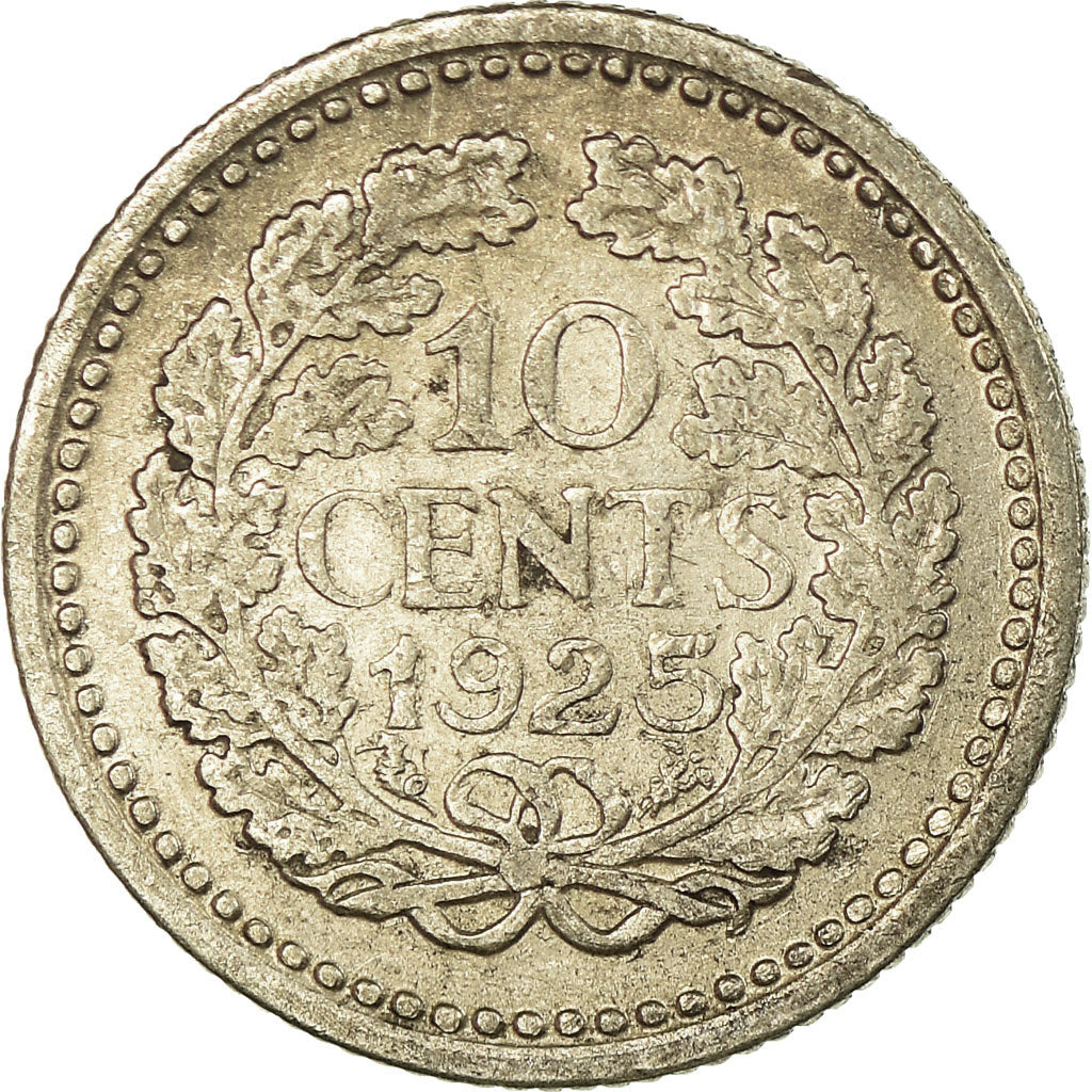 Moneda, Países Bajos, Wilhelmina I, 10 Cents, 1925, MBC, Plata, KM:145