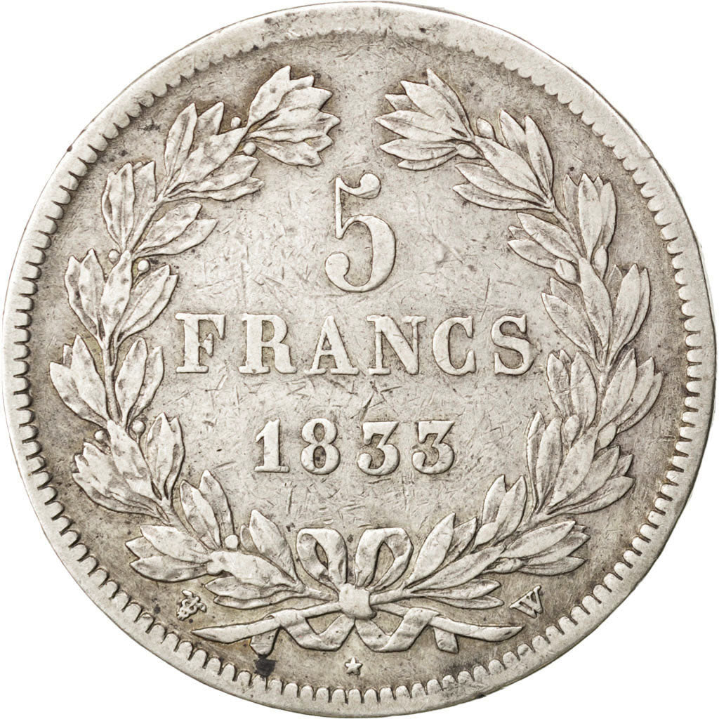 FRANCE, Louis-Philippe, 5 Francs, 1833, Marseille, KM #749.10, VF(20-25),...