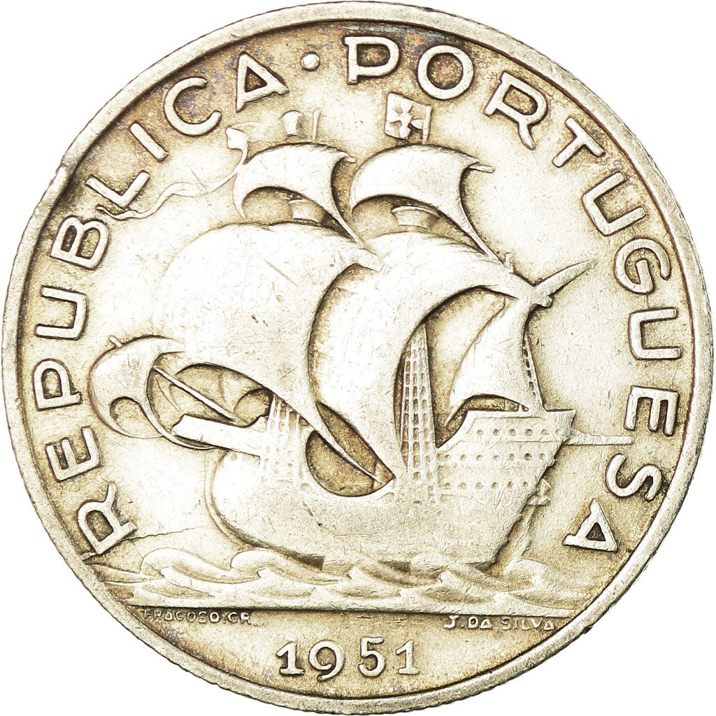 Coin, Portugal, 5 Escudos, 1951, VF(30-35), Silver, KM:581