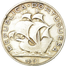 Coin, Portugal, 5 Escudos, 1951, VF(30-35), Silver, KM:581