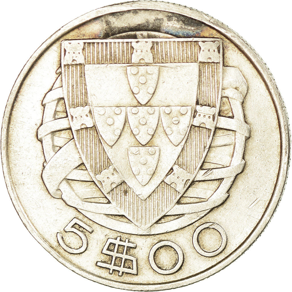 Coin, Portugal, 5 Escudos, 1951, VF(30-35), Silver, KM:581