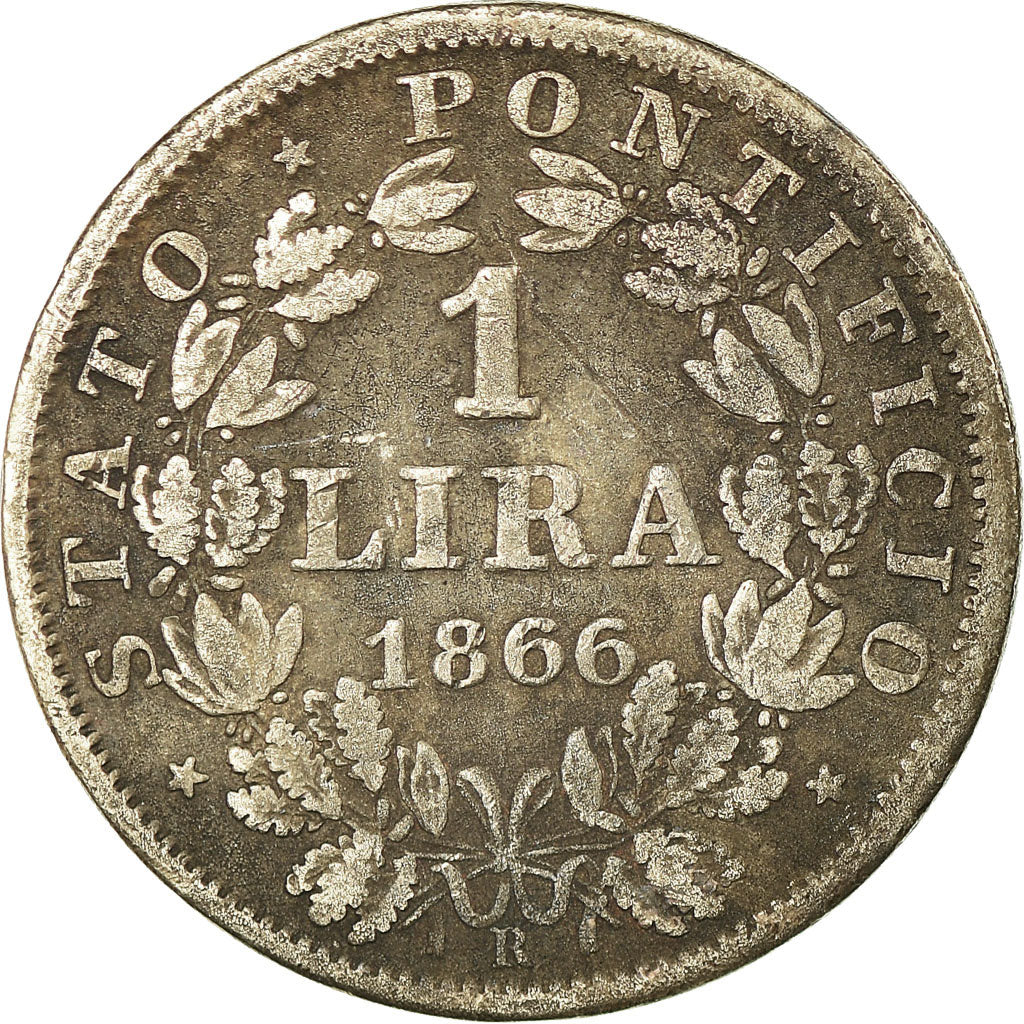 Coin, ITALIAN STATES, PAPAL STATES, Pius IX, Lira, 1866, Roma, VF(30-35)