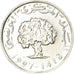 Moeda, Tunísia, 5 Millim, 1997/AH1418, Paris, MS(60-62), Alumínio, KM:348