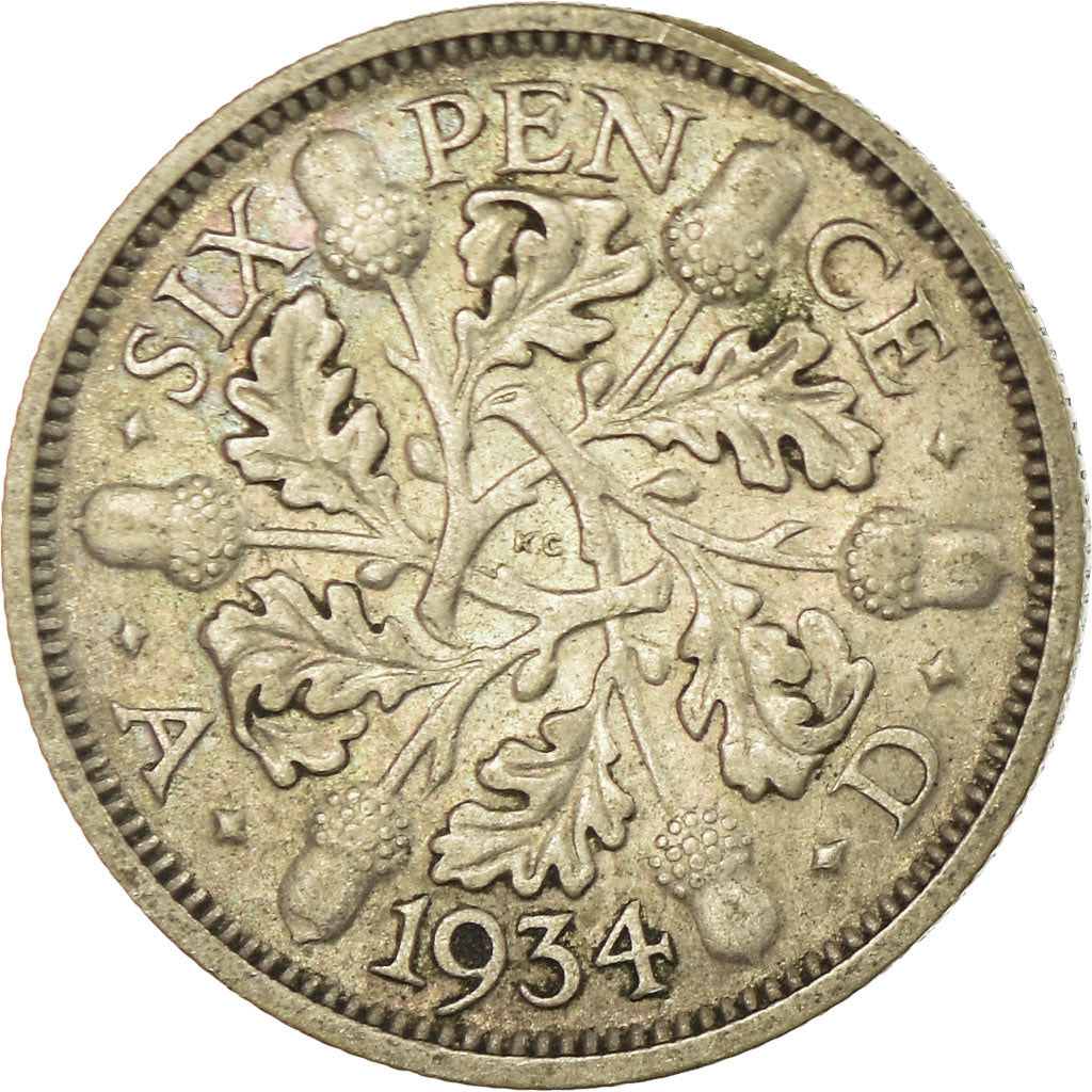 Coin, Great Britain, George V, 6 Pence, 1934, VF(30-35), Silver, KM:832