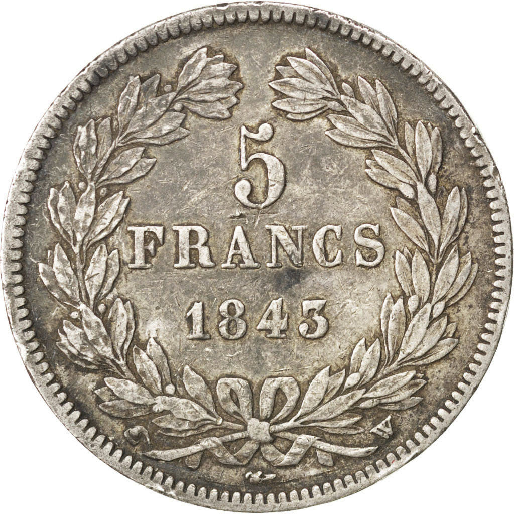 FRANCE, Louis-Philippe, 5 Francs, 1843, Lille, KM #749.13, EF(40-45), Silver,...