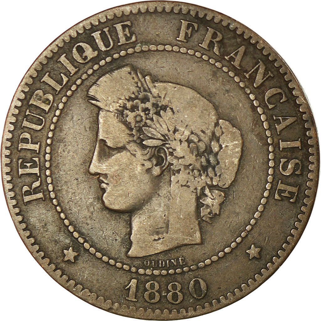 Monnaie, France, Cérès, 5 Centimes, 1880, Paris, TB, Bronze, Gadoury:157a