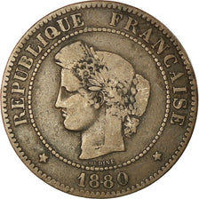 Monnaie, France, Cérès, 5 Centimes, 1880, Paris, TB, Bronze, Gadoury:157a