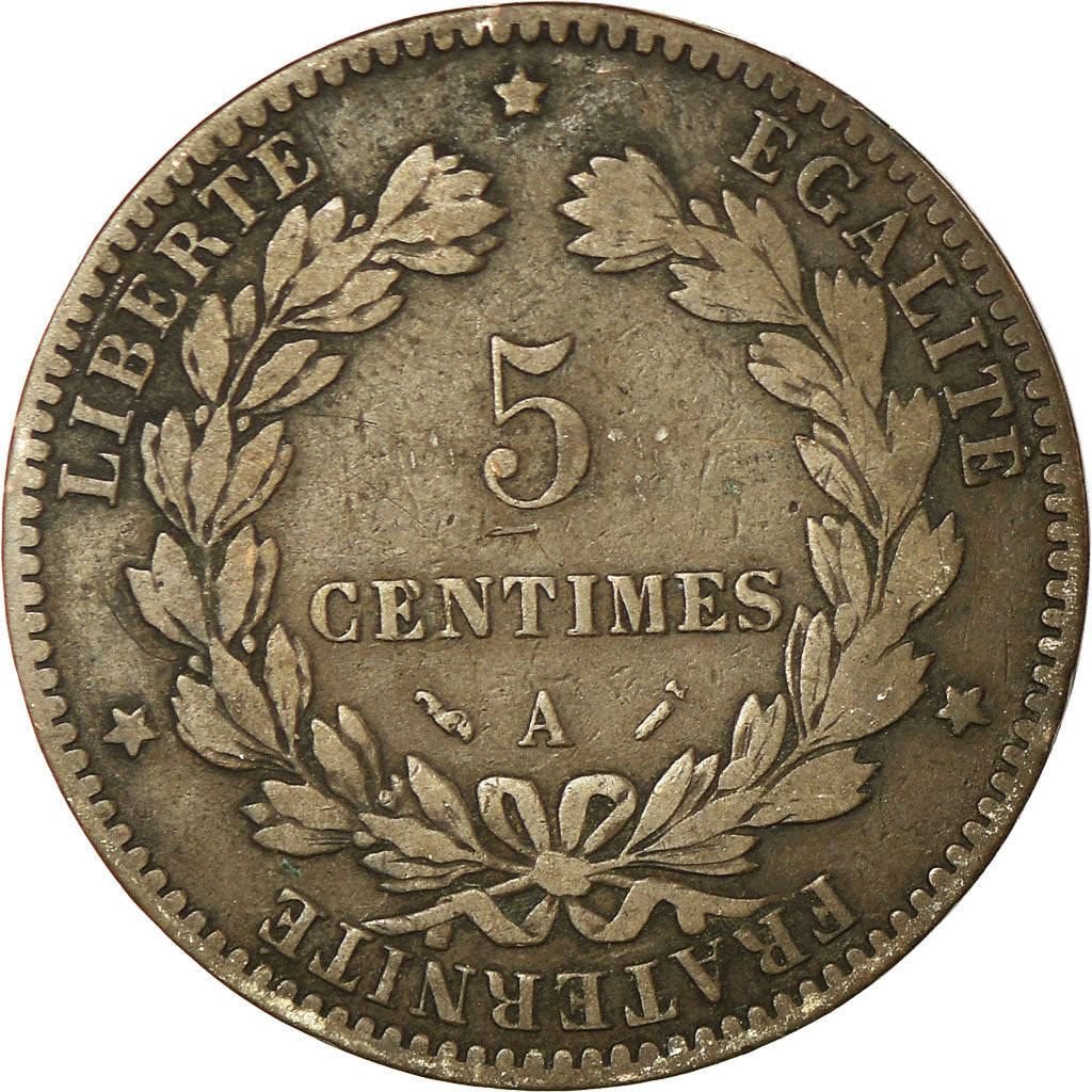 Monnaie, France, Cérès, 5 Centimes, 1880, Paris, TB, Bronze, Gadoury:157a