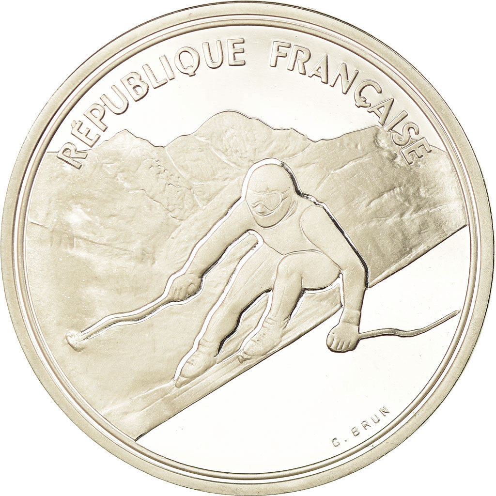 Moneda, Francia, Alpine skiing, 100 Francs, 1989, BE, FDC, Plata, KM:971