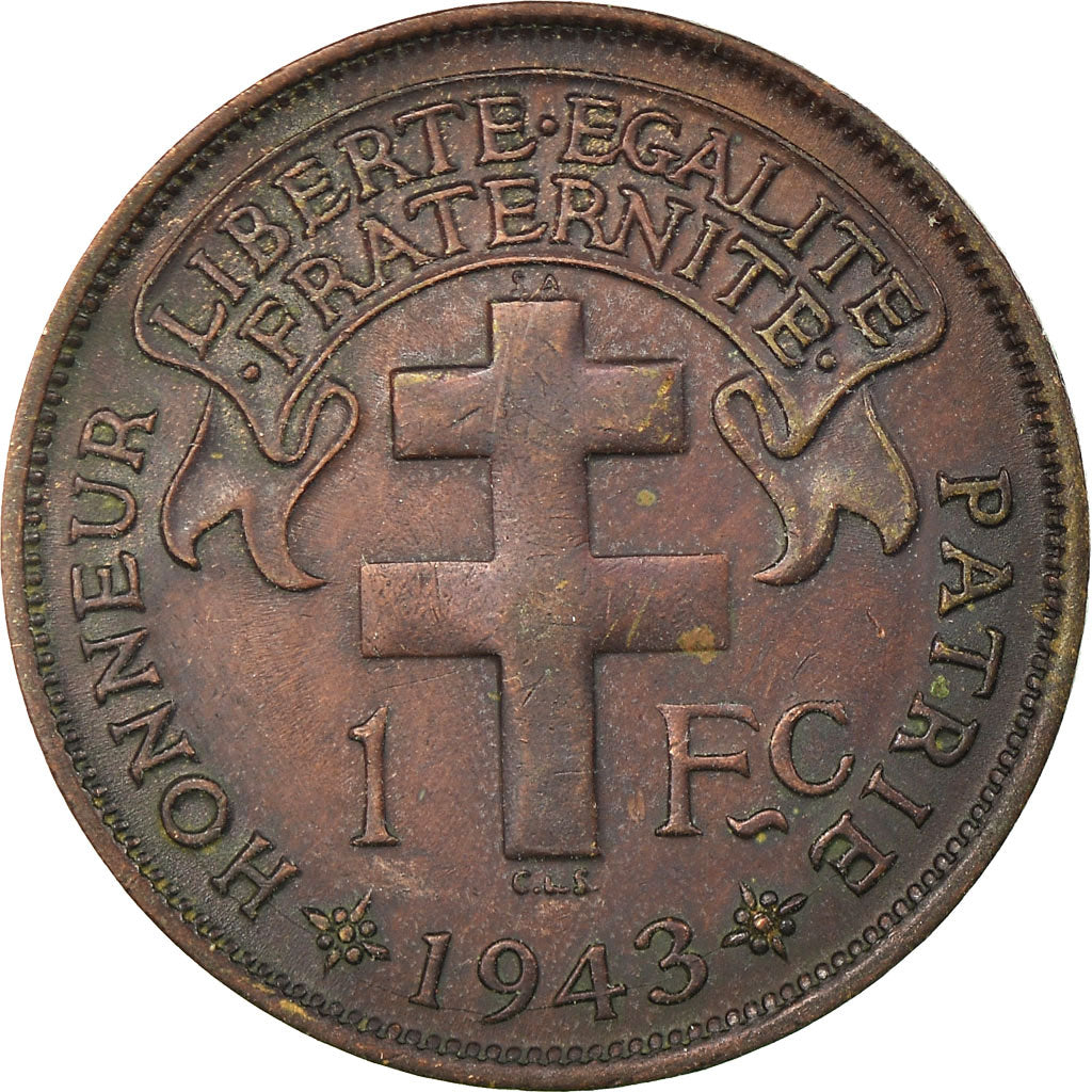 Munten, Frans Equatoriaal Afrika, Franc, 1943, Pretoria, ZF, Bronze, KM:2a
