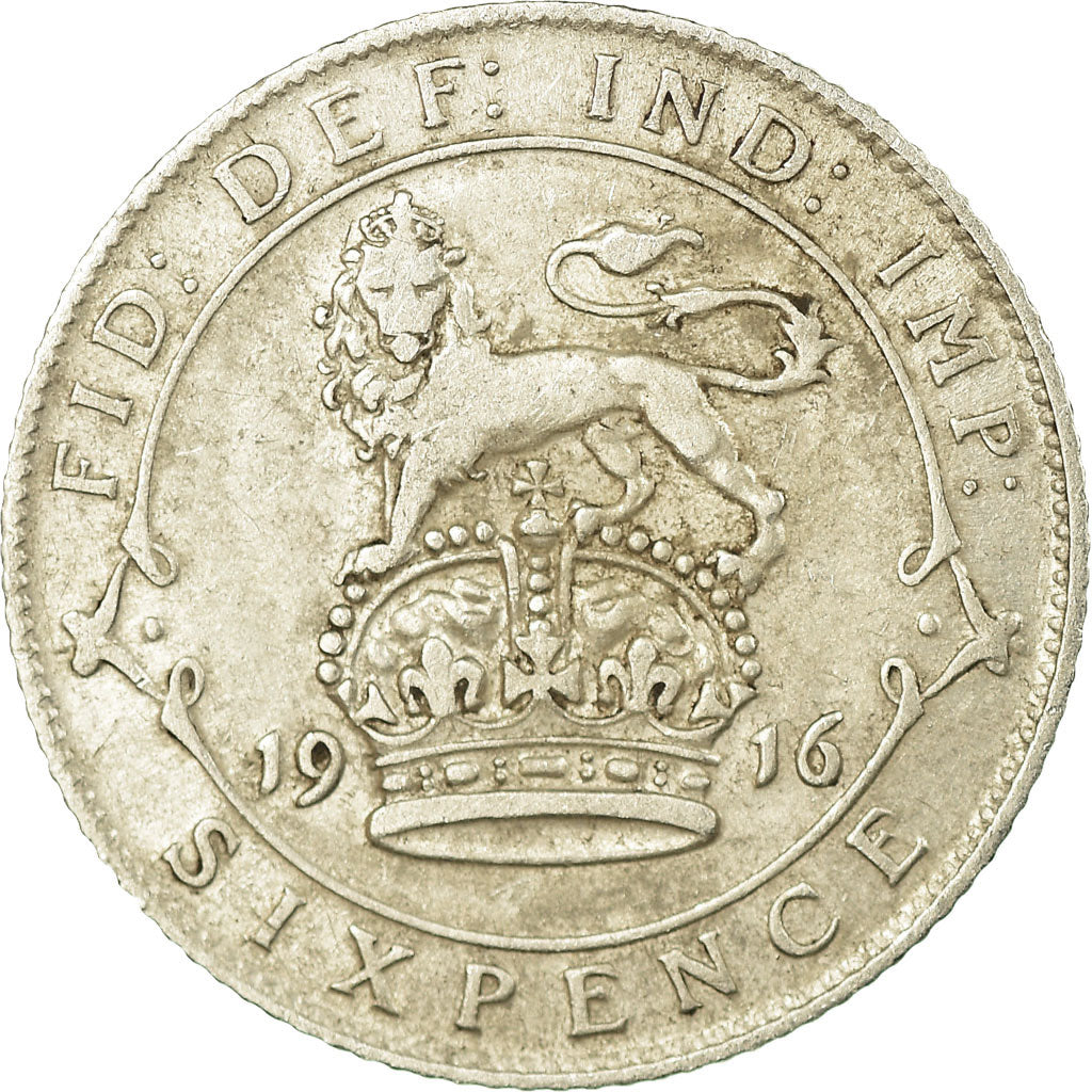 Coin, Great Britain, George V, 6 Pence, 1916, VF(30-35), Silver, KM:815