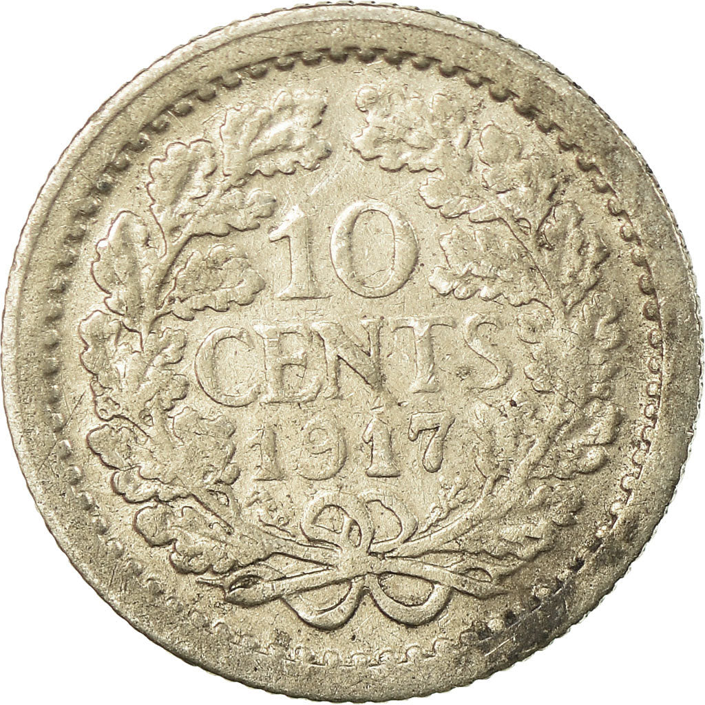 Moneta, Paesi Bassi, Wilhelmina I, 10 Cents, 1917, MB+, Argento, KM:145