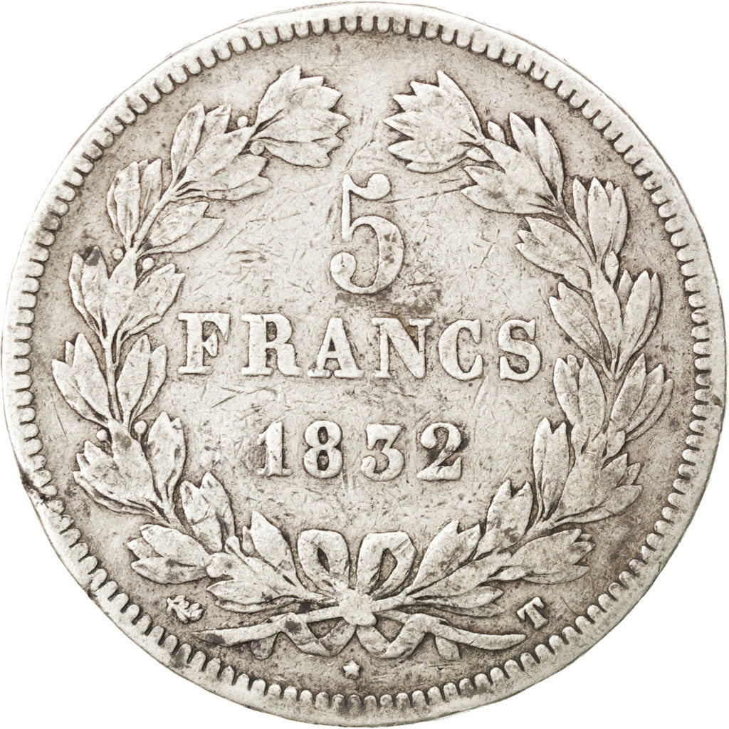 FRANCE, Louis-Philippe, 5 Francs, 1832, Nantes, KM #749.12, VF(20-25), Silver,..