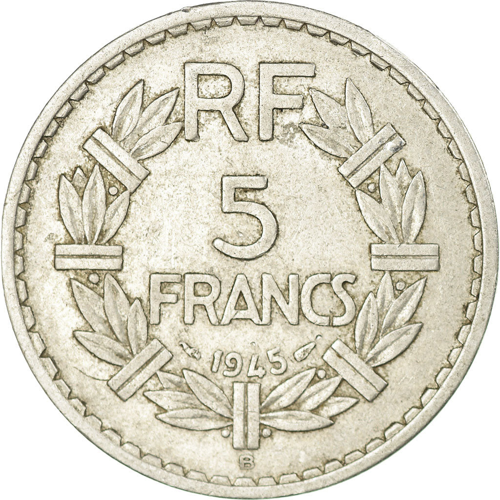 Munten, Frankrijk, Lavrillier, 5 Francs, 1945, Beaumont - Le Roger, ZF
