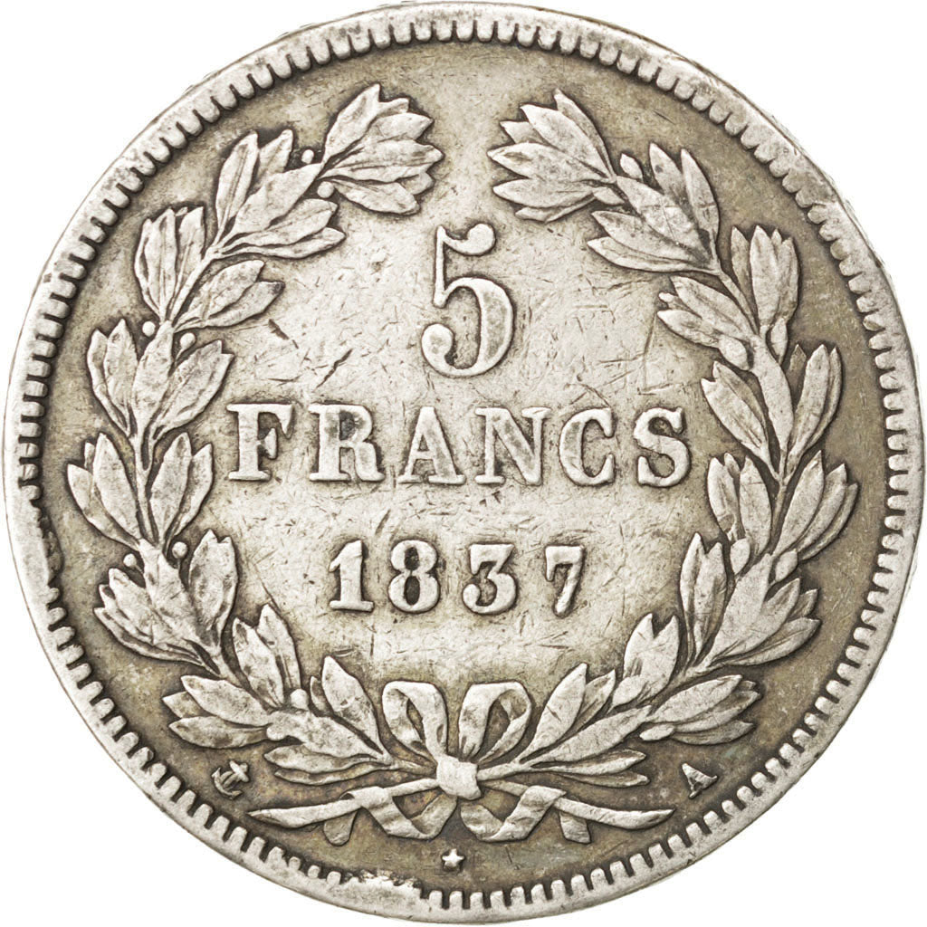 Francia, Louis-Philippe, 5 Francs, 1837, Paris, MB+, Argento, KM:749.1, Gadou...