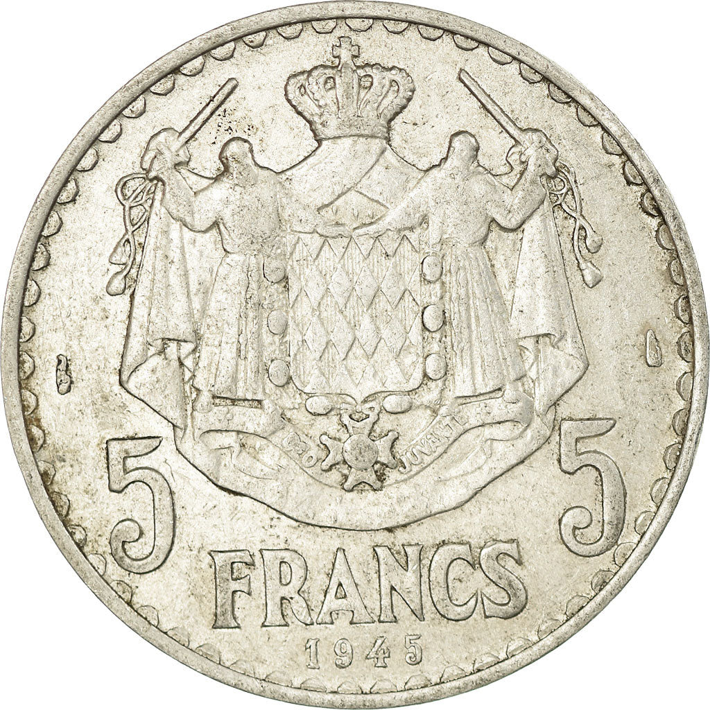 Coin, Monaco, Louis II, 5 Francs, 1945, Poissy, VF(30-35), Aluminum, KM:122