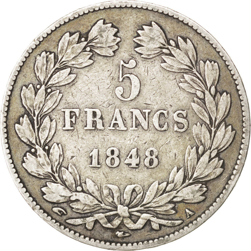 Francia, Louis-Philippe, 5 Francs, 1848, Paris, MB+, Argento, KM:749.1, Gadou...