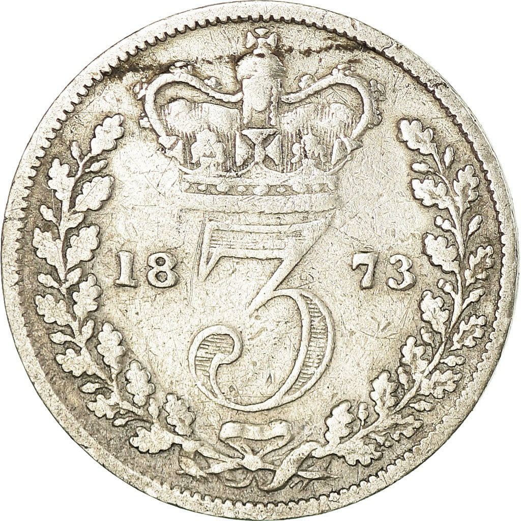 Coin, Great Britain, Victoria, 3 Pence, 1873, VF(20-25), Silver, KM:730