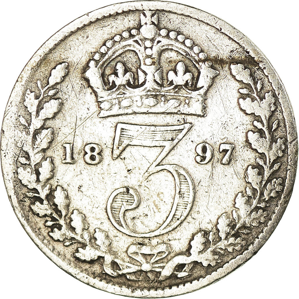 Coin, Great Britain, Victoria, 3 Pence, 1897, VF(20-25), Silver, KM:777