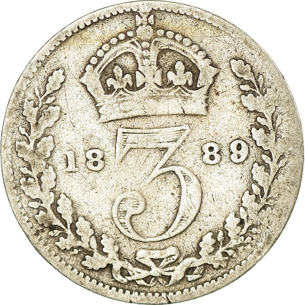 Coin, Great Britain, Victoria, 3 Pence, 1889, VF(20-25), Silver, KM:758