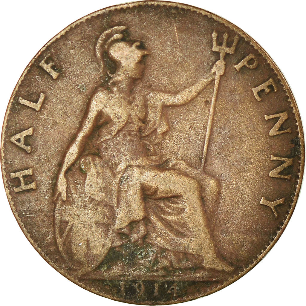 Moeda, Grã-Bretanha, George V, 1/2 Penny, 1914, VF(20-25), Bronze, KM:809