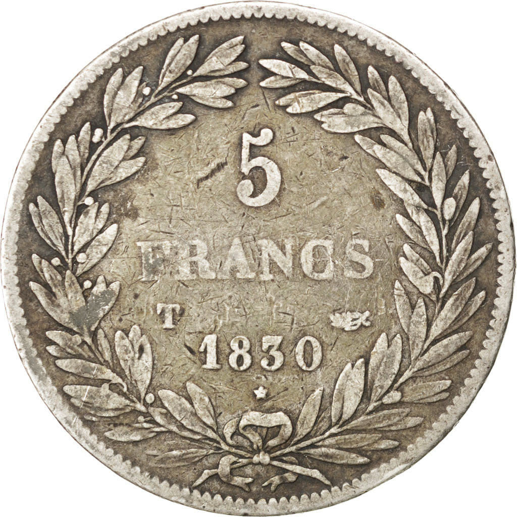 FRANCE, Louis-Philippe, 5 Francs, 1830, Nantes, KM #735.12, VF(30-35), Silver,..