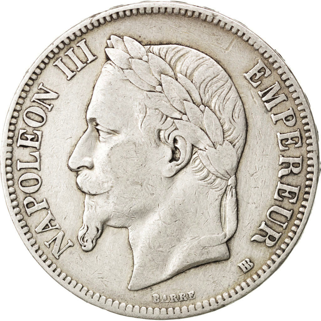 FRANCE, Napoléon III, 5 Francs, 1868, Strasbourg, KM #799.2, VF(30-35), Silver,