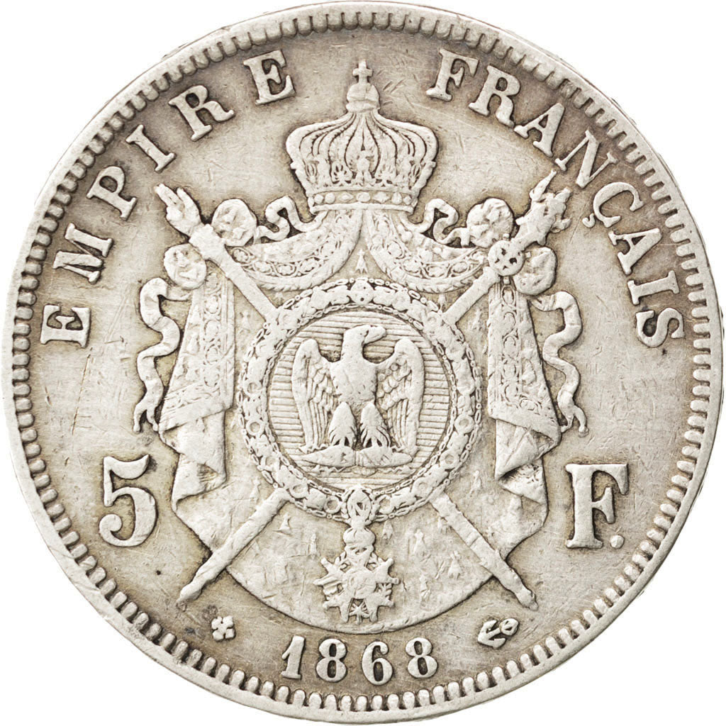 FRANCE, Napoléon III, 5 Francs, 1868, Strasbourg, KM #799.2, VF(30-35), Silver,