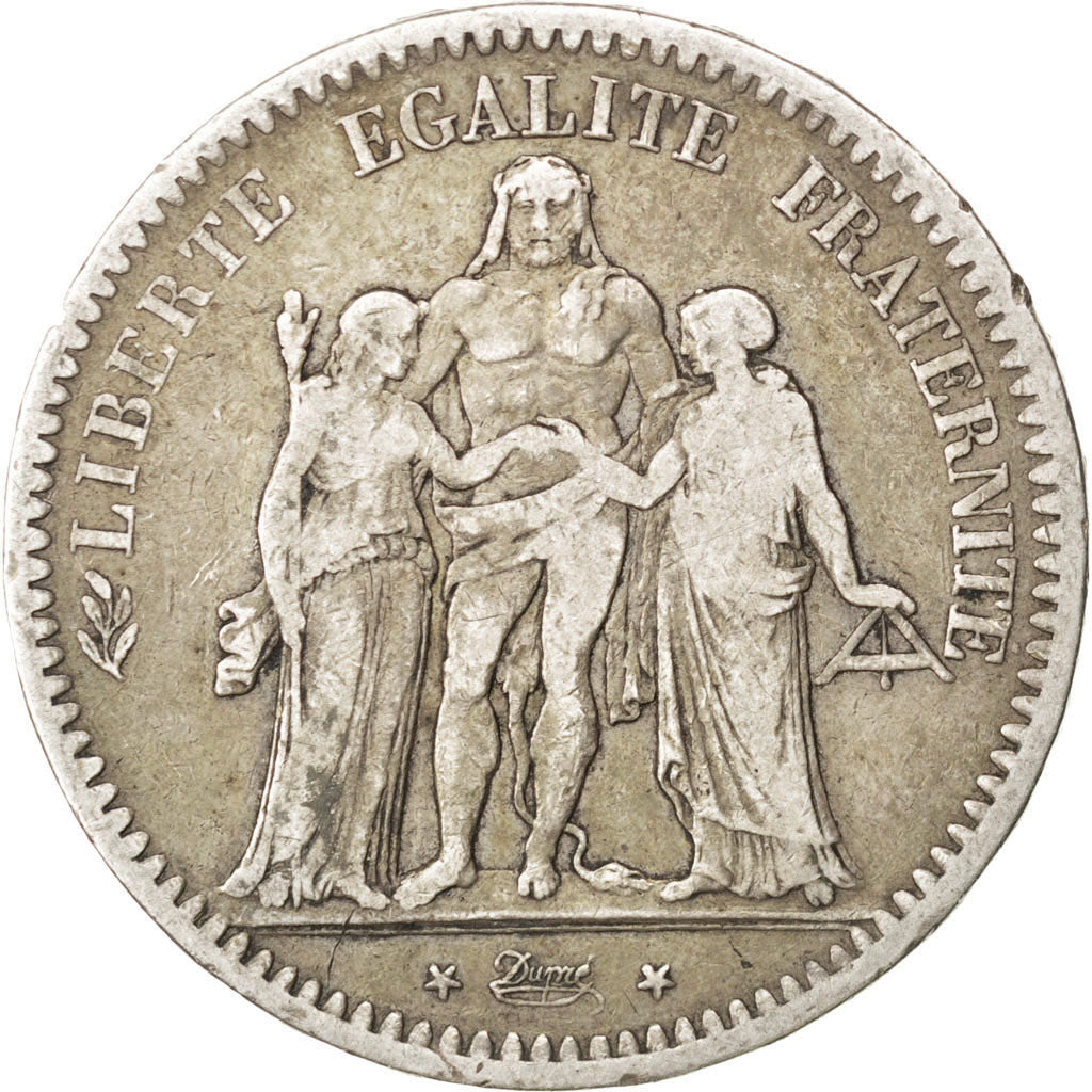 FRANCE, Hercule, 5 Francs, 1849, Paris, KM #756.1, VF(30-35), Silver, Gadoury...