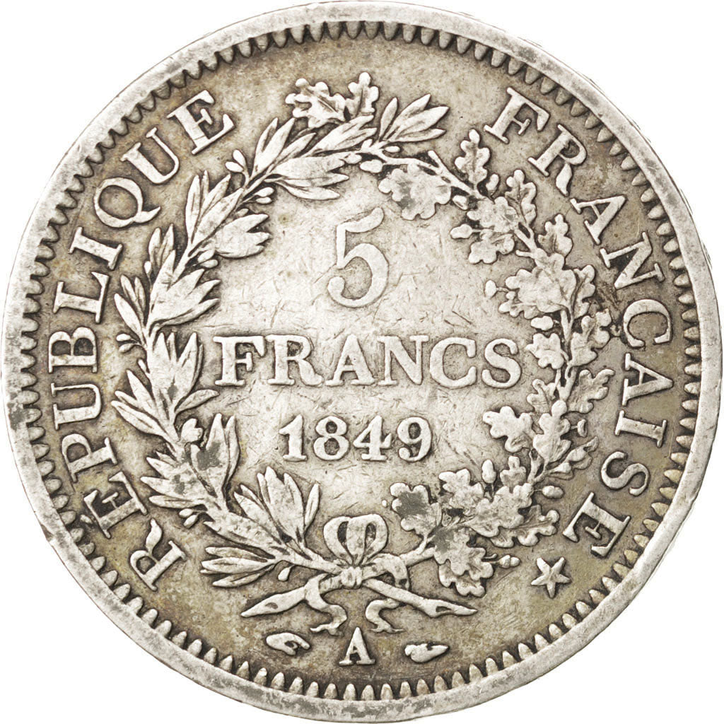 FRANCE, Hercule, 5 Francs, 1849, Paris, KM #756.1, VF(30-35), Silver, Gadoury...