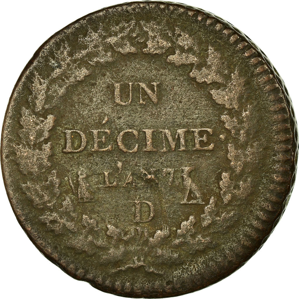 Monnaie, France, Dupré, Decime, AN 7, Lyon, TB, Bronze, Gadoury:187, KM:644.5