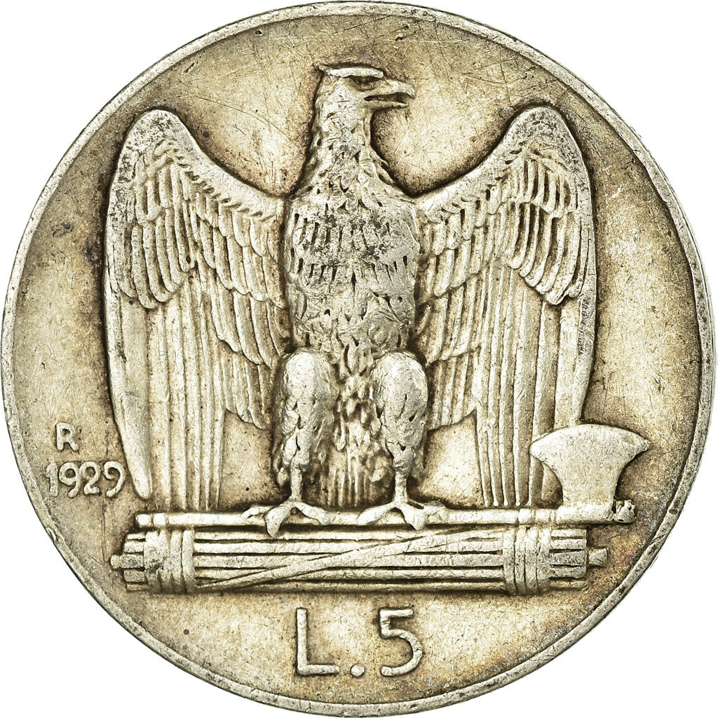 Coin, Italy, Vittorio Emanuele III, 5 Lire, 1929, Rome, EF(40-45), Silver